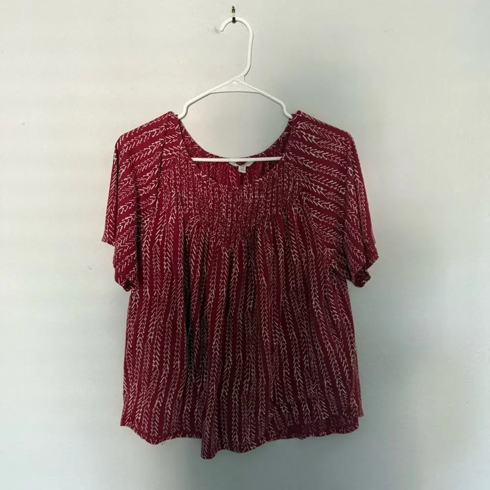 LUCKY BRAND Rust & Cream Peasant Top Size - Picture 6 of 6